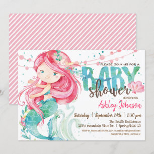 Mermaid, Girl Baby shower-uitnodiging Kaart