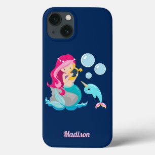 Mermaid Girl Cute Beach Narwhal Monogram iPhone 13 Hoesje