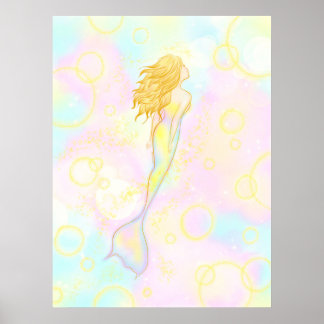 Mermaid Girl in de pasteelverlichting Poster