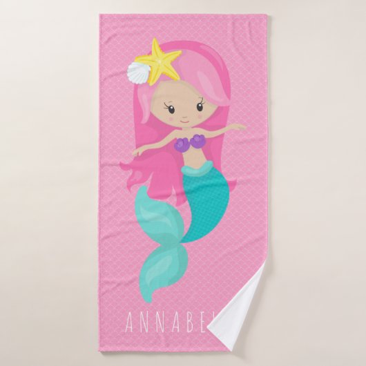Mermaid Girl Princess Girly Pales rose mignonnes e (Serviette de bain)