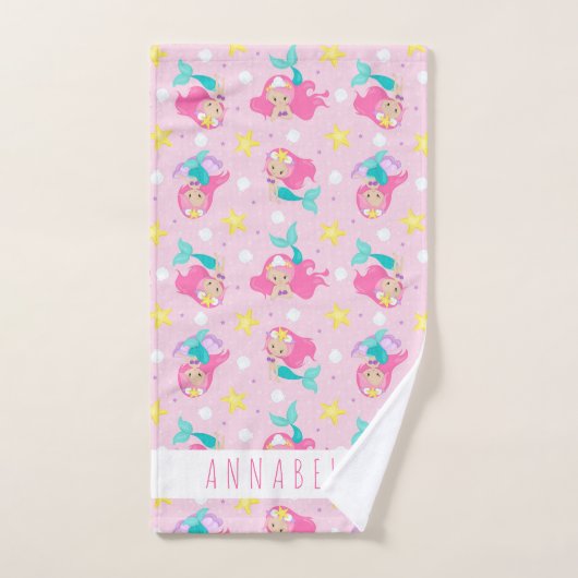 Mermaid Girl Princess Girly Pales rose mignonnes e (Serviette à main)
