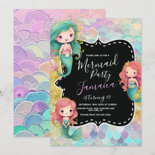 Mermaid Girls Birthday Party Paarse Glitter Kaart
