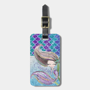 Mermaid Glitter Illustration with Tail Scales Bagagelabel