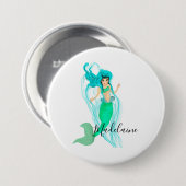 Mermaid Green Mermaid Tail Girly Ronde Button 7,6 Cm (Voorkant /achterkant)