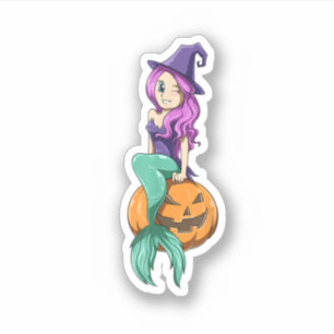 Mermaid Halloween Mermaid Pumpkin Gift Mermaid Hal Sticker