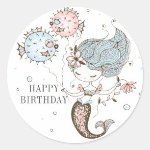 Mermaid Happy Birthday Classic Round Sticker