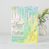 Mermaid Holographic Glitter Drips Sweet 16 Kaart (Staand voorkant)