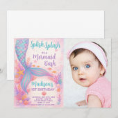 Mermaid Invitation d'anniversaire avec photo (Devant / Derrière)