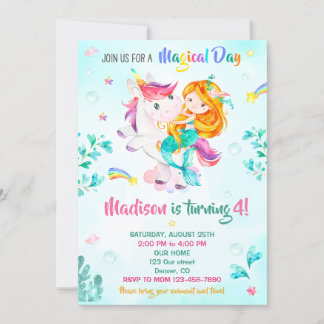 Mermaid invitation d'anniversaire Fille Fête magiq