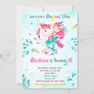 Mermaid invitation d'anniversaire Fille Fête magiq