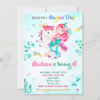 Mermaid invitation d'anniversaire Fille Fête magiq
