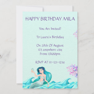 MERMAID INVITATION D'ANNIVERSAIRE, INVITATIONS, NU