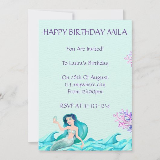 MERMAID INVITATION D'ANNIVERSAIRE, INVITATIONS, NU (Devant)