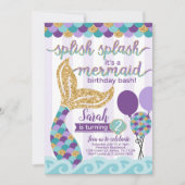 Mermaid Invitation de fête d'anniversaire (Devant)
