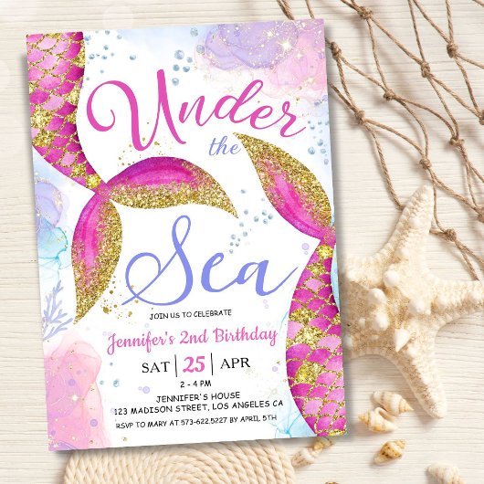 Mermaid Invitation de fête du 2e anniversaire sous