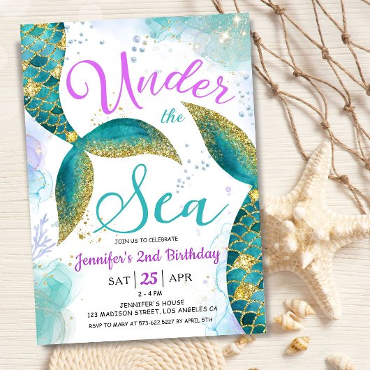 Mermaid Invitation de fête du 2e anniversaire sous