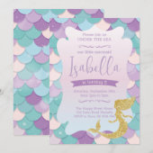 Mermaid Invitation for Birthday Party Gold Glitter Kaart (Voorkant / Achterkant)