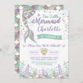 Mermaid Invitation onder het Zee Birthday Sparkle Kaart (Voorkant / Achterkant)