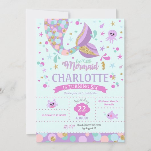 Mermaid Invitations Anniversaire Mermaid Party (Devant)