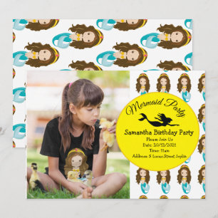 Mermaid Jaune Anniversaire Fête Invitation