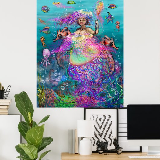 Mermaid Jellyfish Dress Poster (Thuiskantoor)
