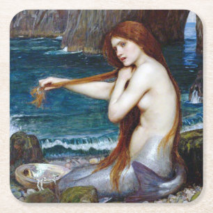 Mermaid, John William Waterhouse Vierkante Kartonnen Onderzetter