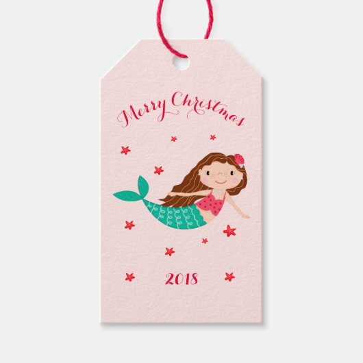 Mermaid Kerstmis Blush Pink op maat Cadeaulabel (Voorkant)