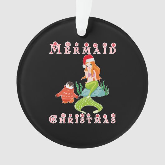 Mermaid Kerstmis en Funny Penguin Ornament (voorkant)