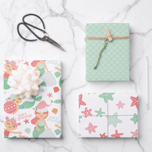 Mermaid Kerstmis Inpakpapier Vel (Voorkant)
