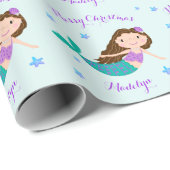 Mermaid Kerstmis Paars Glitter Personeelsformatie Cadeaupapier (Rol Hoek)