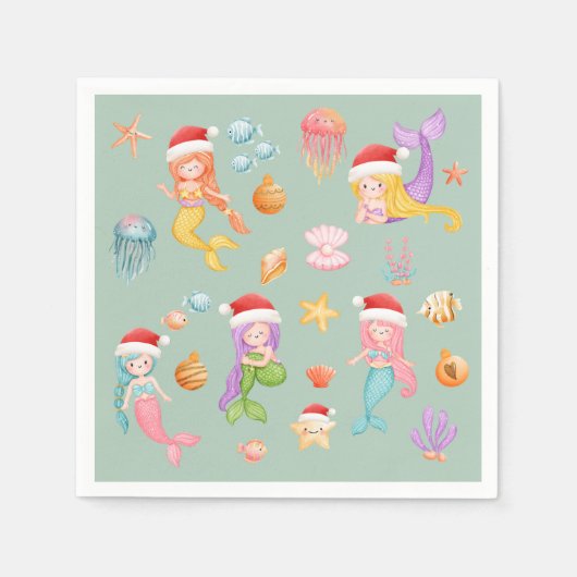 Mermaid Kerstmis Servet (Voorkant)