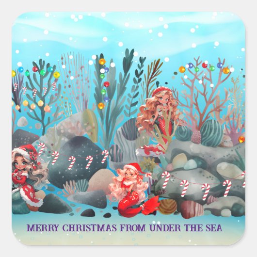 Mermaid Kerstmis Vierkante Sticker (Voorkant)