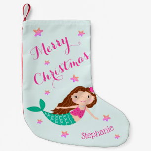 Mermaid Kerstroze Blauwgroen gepersonaliseerd Kleine Kerstsok