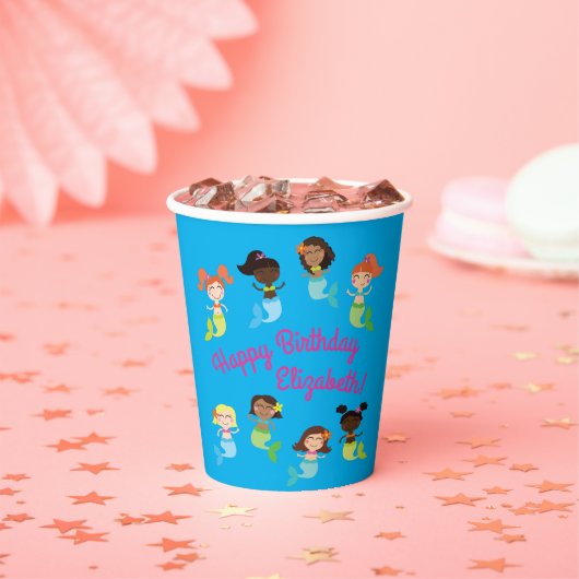 Mermaid Kids Birthday Pool Party Papieren Bekers (Insitu)