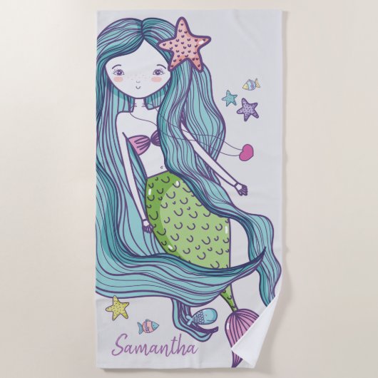 Mermaid Kinder Personalized Strandlaken (Voorkant)