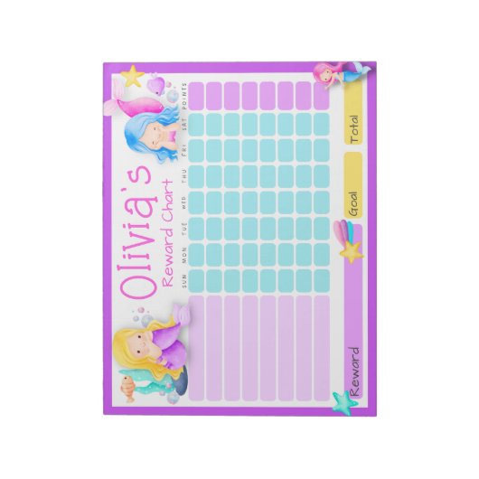 Mermaid Kinder Reward Chart voor Daily Routine om Notitieblok (Gedraaid)