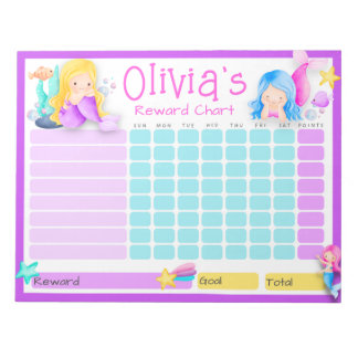 Mermaid Kinder Reward Chart voor Daily Routine om Notitieblok