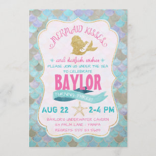 Mermaid Kisses Invitation d'anniversaire