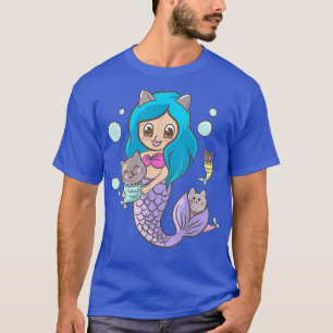 Mermaid Kitten katten klinken om Kawaii Anime Japa T-shirt
