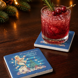 Mermaid Kusjes, Kerst Wensen Stenen Onderzetter