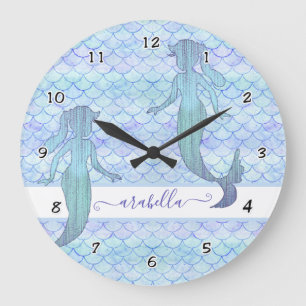 Mermaid Little Girl Name Waterverf Pattern Grote Klok