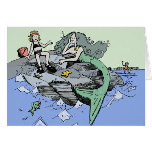 Mermaid littoral mignon dessin animé plage art pou