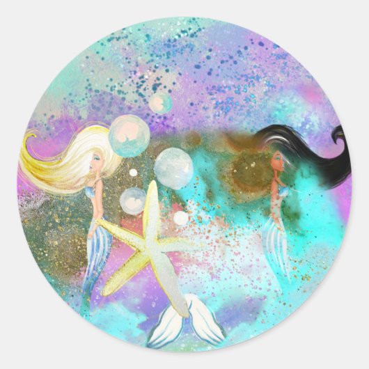 Mermaid Love Ronde Sticker (Voorkant)