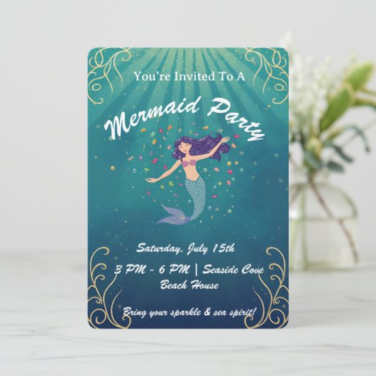 Mermaid Magic Birthday Invite Kaart (Staand voorkant)