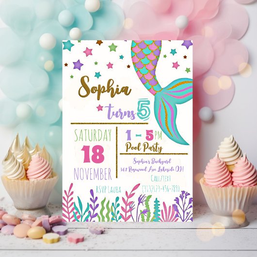 Mermaid Magique Anniversaire Piscine Invitation
