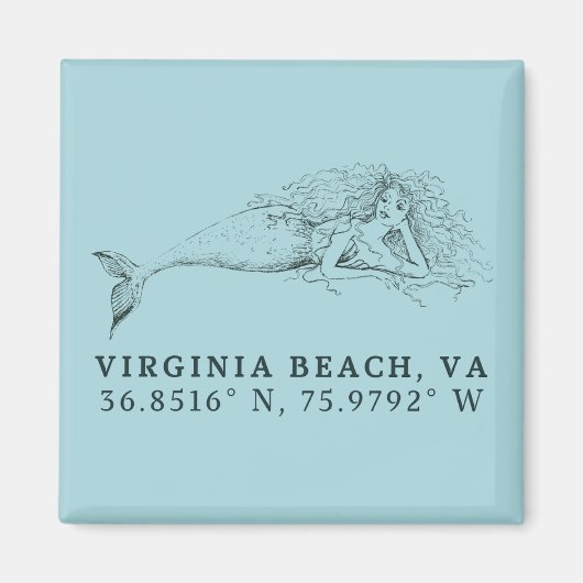 Mermaid Magnet - Coordonnées de Virginia Beach, VA (Devant)