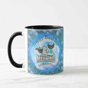 Mermaid magret Joyeux Anniversaire BLEUE Mug