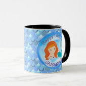 Mermaid magret Joyeux Anniversaire BLEUE Mug (Devant droit)