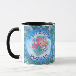 Mermaid magret Joyeux Anniversaire BLEUE Mug