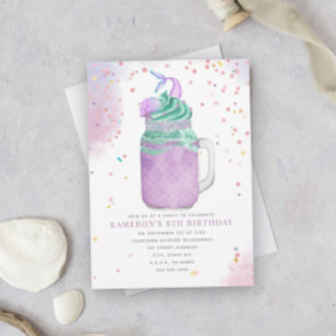 Mermaid Mason Jar Milkshake Girls Birthday Invitat Kaart
